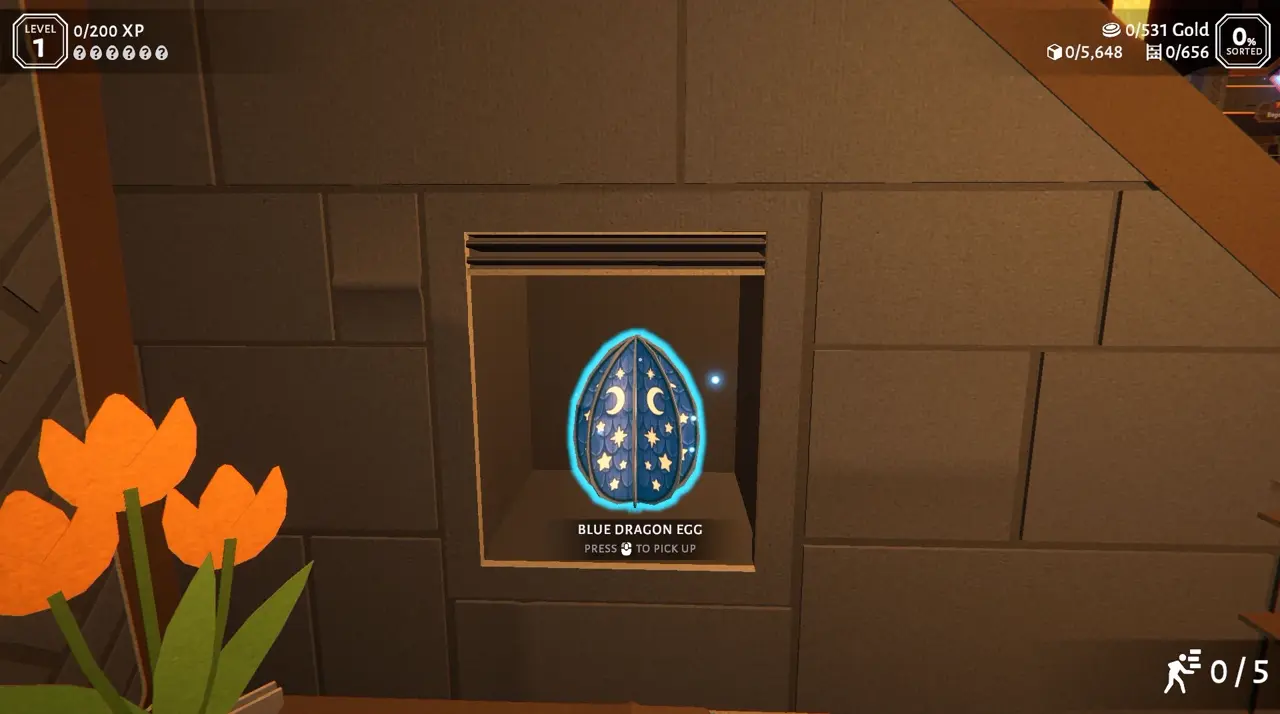 Blue Egg revealed behind the hidden wall in Folded Fables Tidy Up The Dragon Hoard