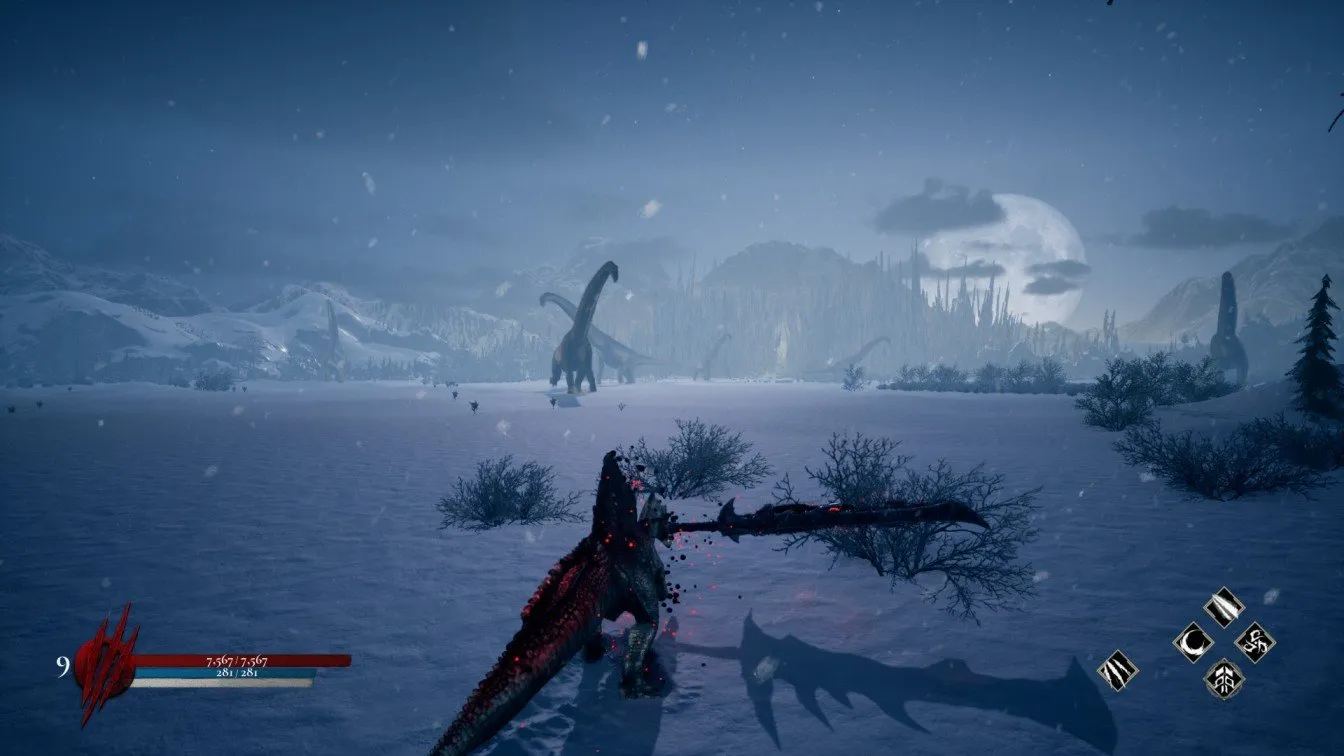Dinoblade giant Sauropod roaming field during achievement hunt
