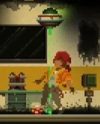 HOPE 01 player aiming a weapon at a hovering ufo drone