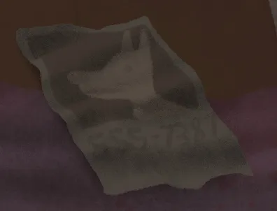 House 2 attic floor showing a crumpled promotional circus poster with telephone digits