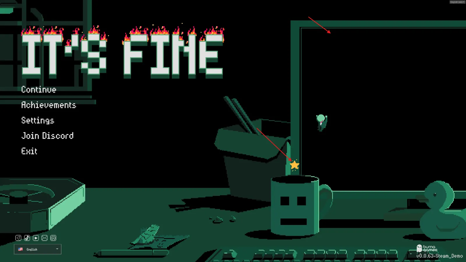 Playing the secret main menu platformer mini game in It's Fine