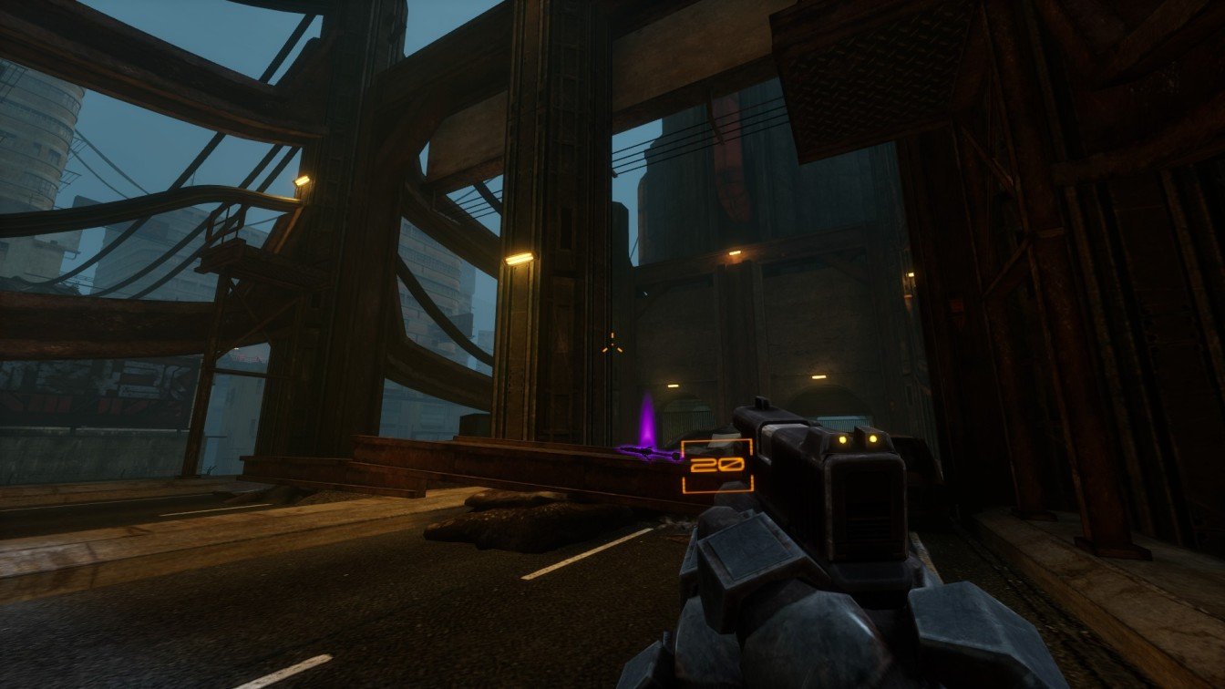 SPRAWL zero player's view showing destruction of the first catwalk at Main Lift to reveal secret weapon