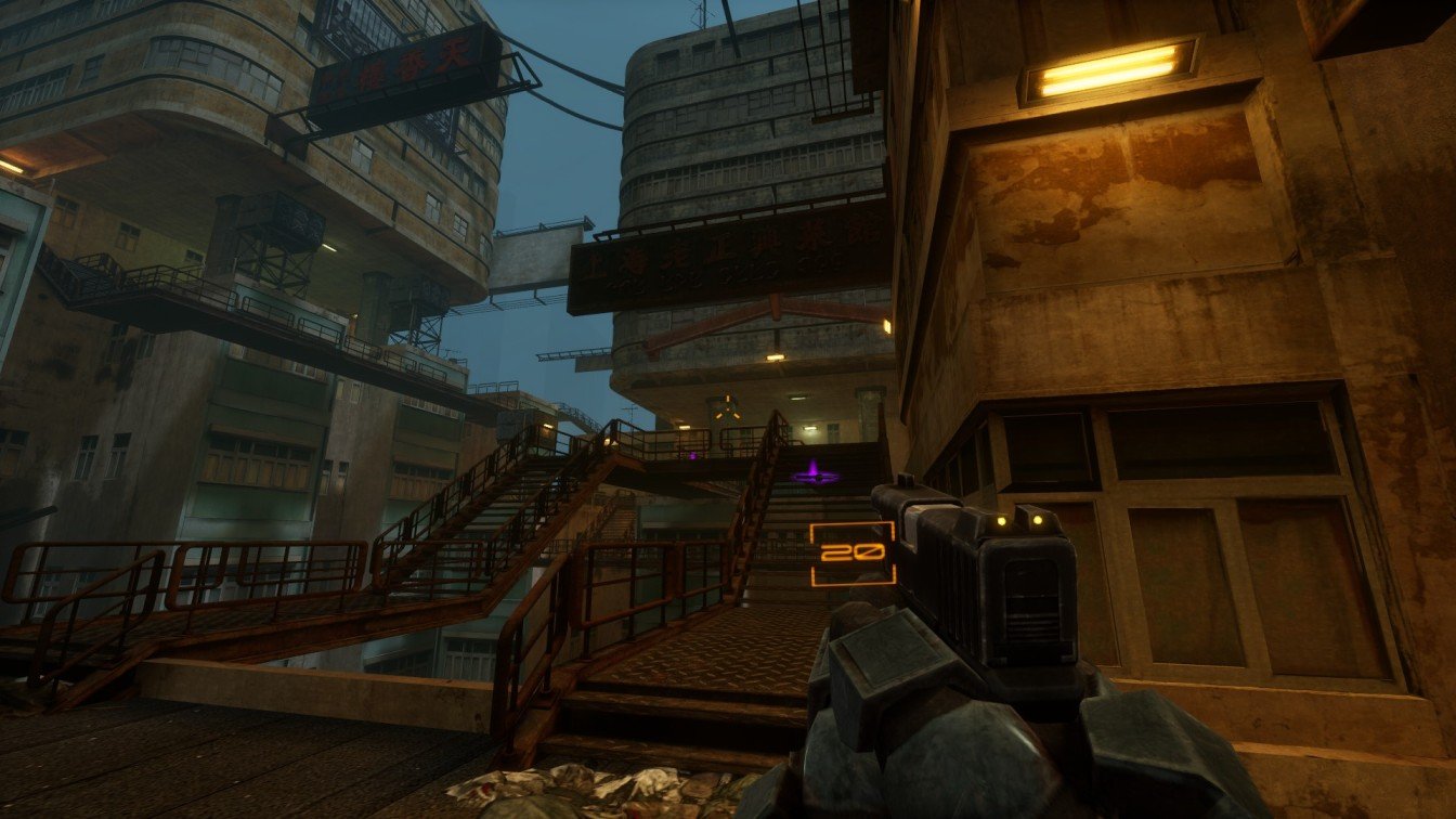 SPRAWL zero Acrophobia East Pylon with signpost indicating secret weapon location