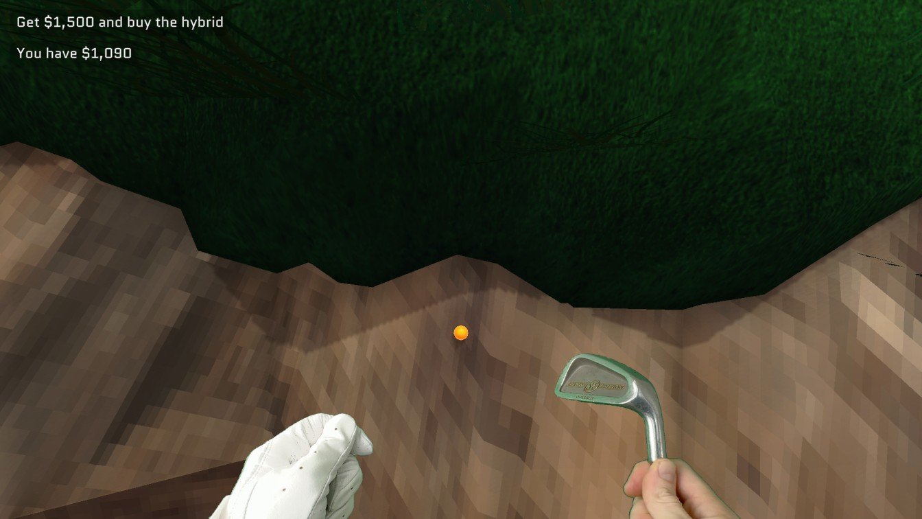 Normal Golf Game ideal launch position on mountain slope near Hole 5 aiming over rocks