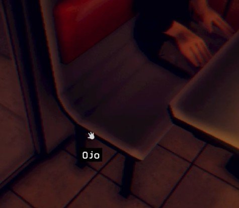 The Plant Shop Day 4 Restaurant under man’s seat with hidden eye visible