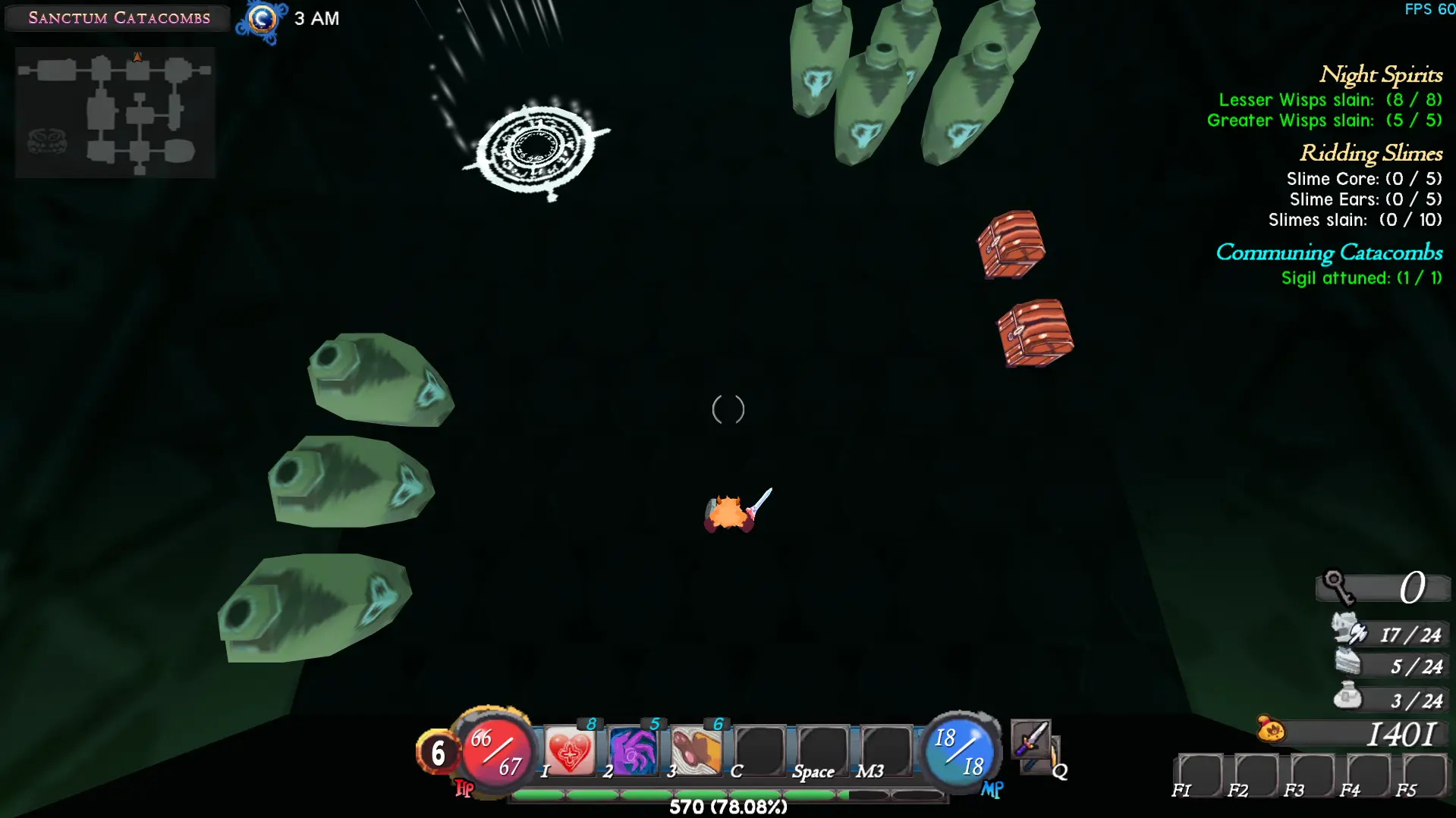 ATLYSS catacombs Lower Bar Room secret entrance with pillars to jump from