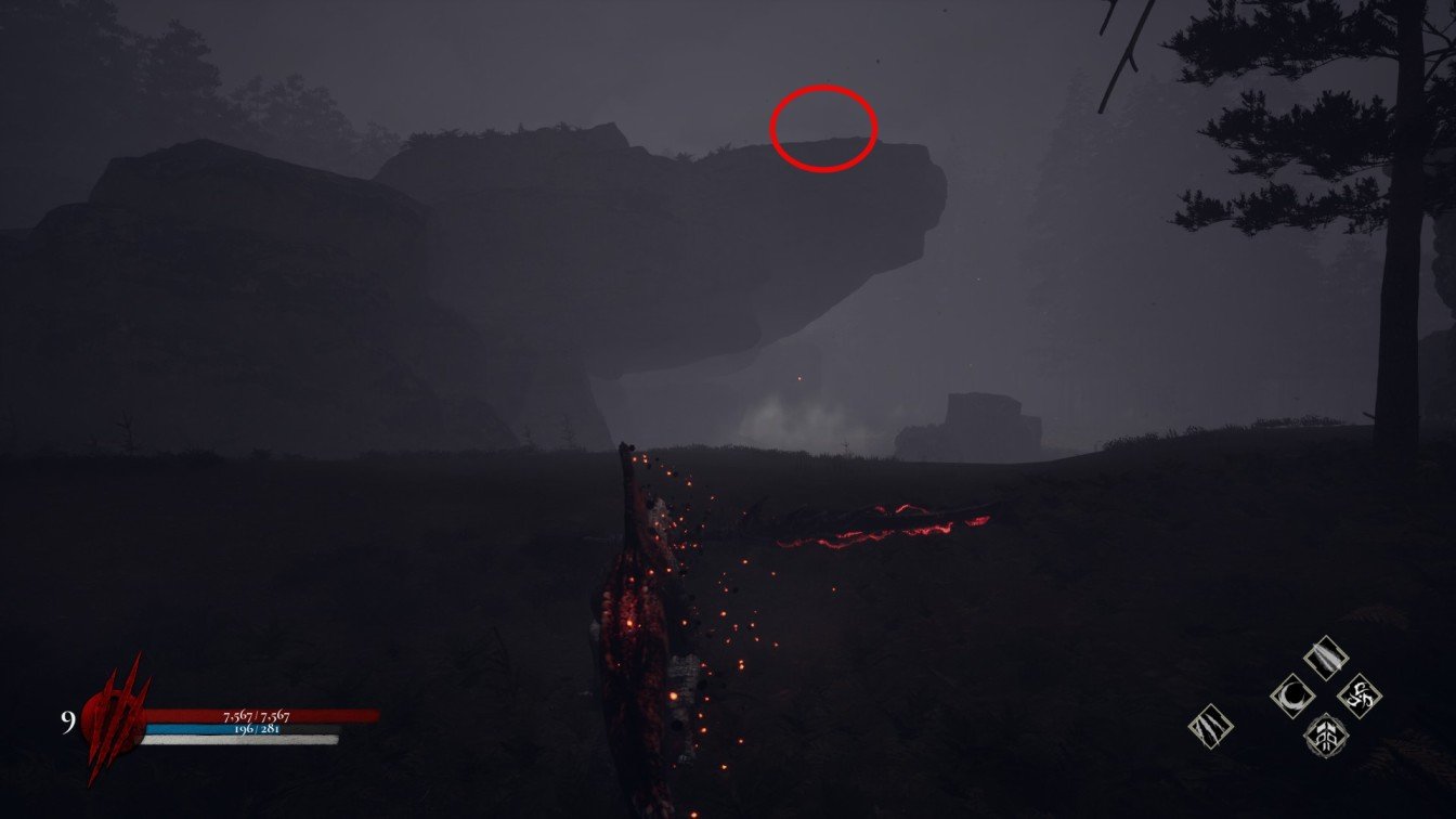 Dinoblade sword #4 location above boss arena at Darkclaw's Forest, embedded in rock.