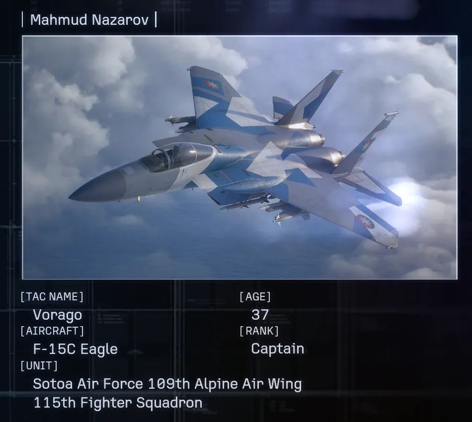 enemy ace pilot mahmud nazarov vorago spawn center map ace combat 8 over the rainband mission