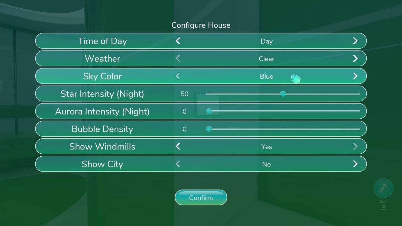 Fruiger Home house settings menu highlighting sky color option