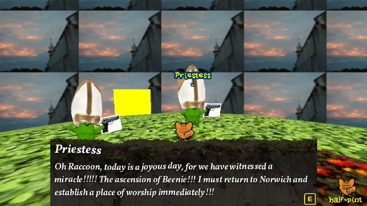Funi Raccoon Game player speaking with the priestess in THE MACHINE area.