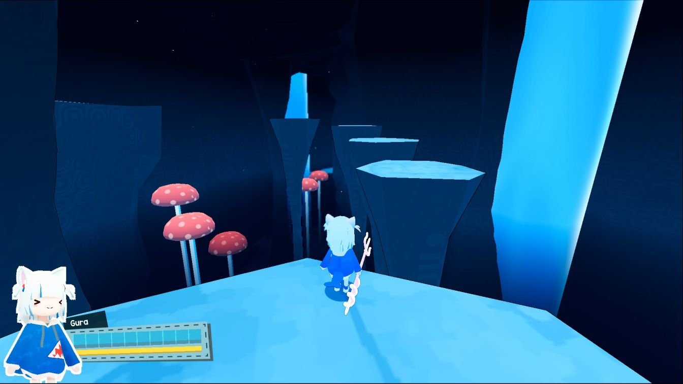 Gawr Gura game Block Hat location on the third falling pillar platform