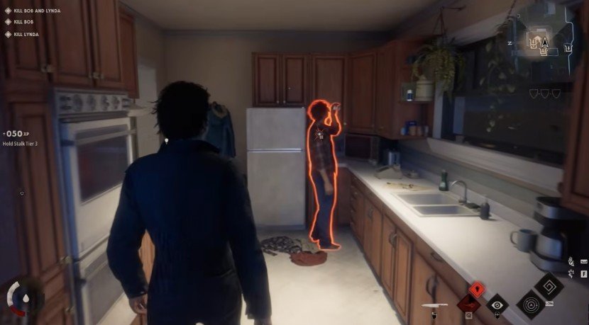 Halloween The Game sequence showing Bob grabbed near the kitchen fridge for execution.