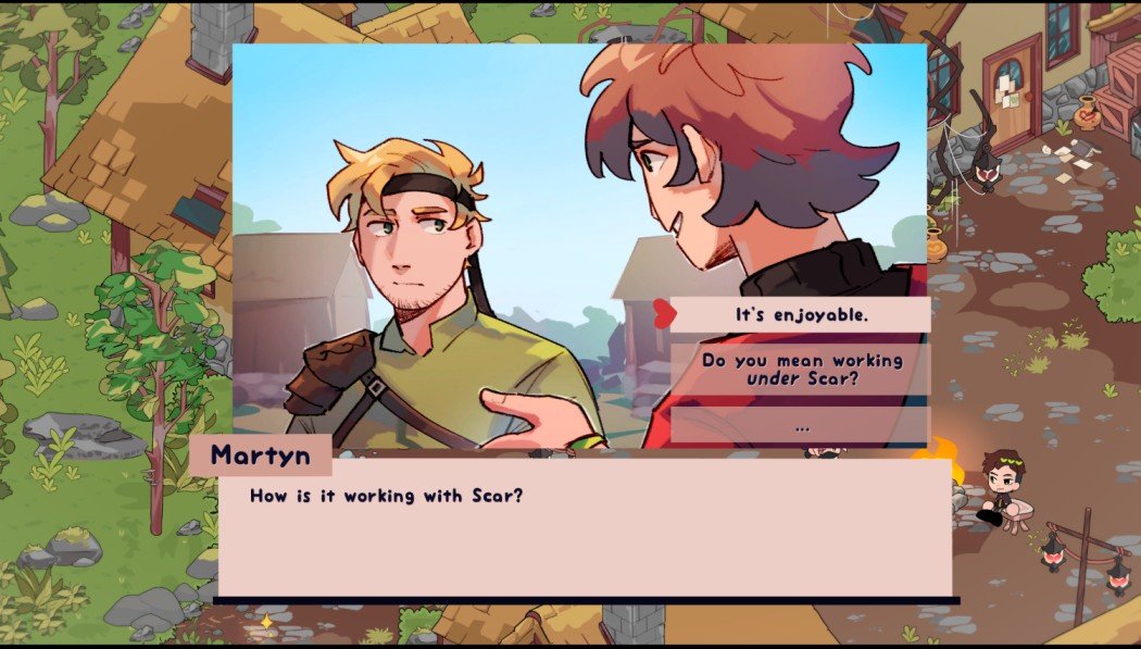 Heartfall — A Tale in Three Lives Martyn conversation in village choosing "It’s enjoyable."
