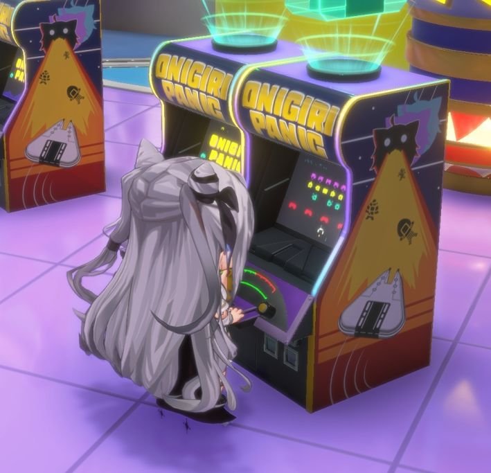hololive Dreams Top Pilot achievement playing Onigiri Panic mini-game in Mega Sphere Game Area