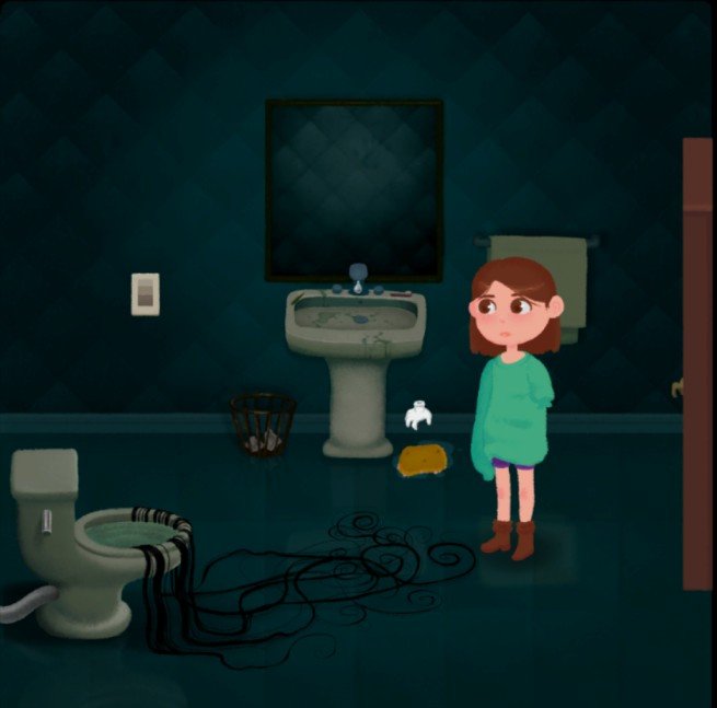 Next, head to the bathroom upstairs and flush the toilet monster down the drain. This eliminates an immediate threat to Melody and keeps the path clear for saving her.