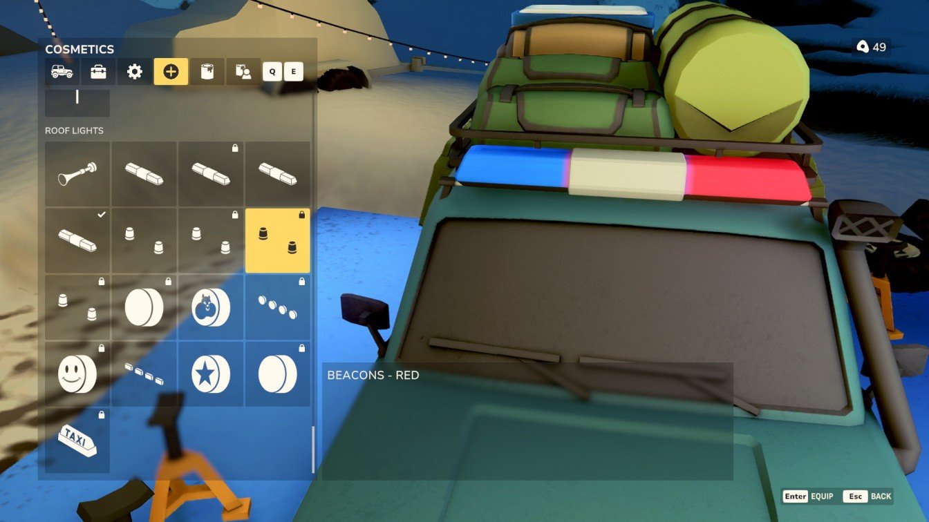 Over The Hill blue livery vehicle equipped with Red & Blue Beacon Bar in the garage customization menu