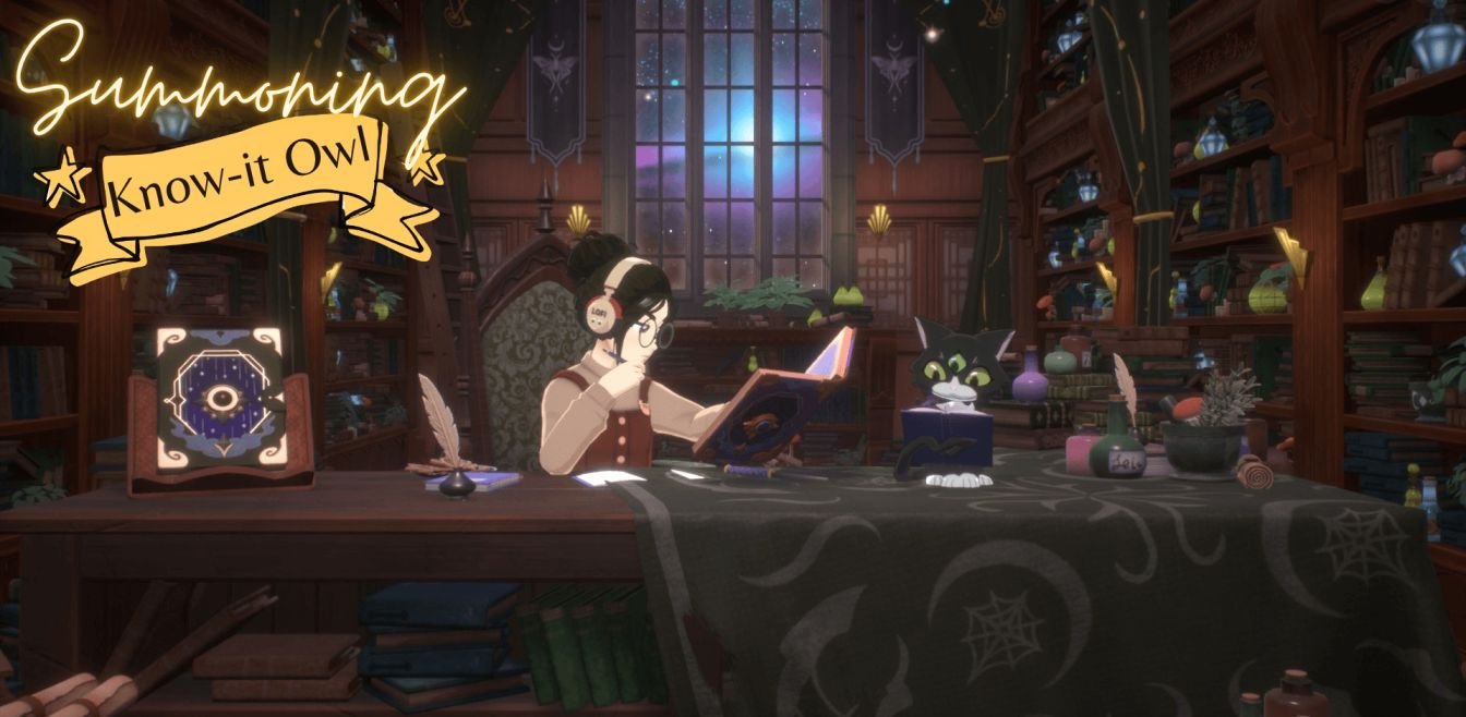 Spirit City Lofi Sessions Magical Library Know-it Owl studying activity evening lighting