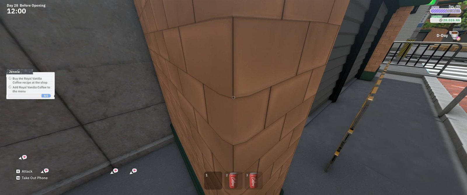 maid cafe simulator aiming cursor at brick seam near concrete wall for climbing