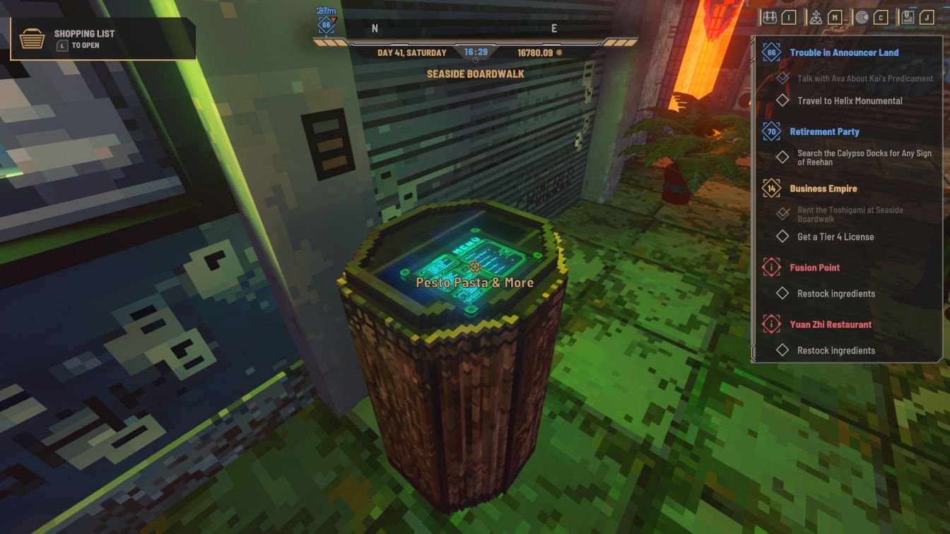 Nivalis Nights menu card near trash can by ATM at upper Seaside Docks
