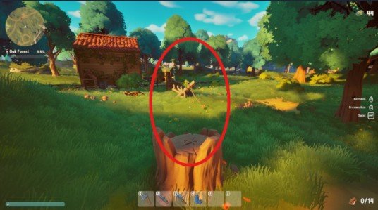 A Game About Chopping Trees tree stump next to coffee machine in Oak Forest with Raccoon Statue