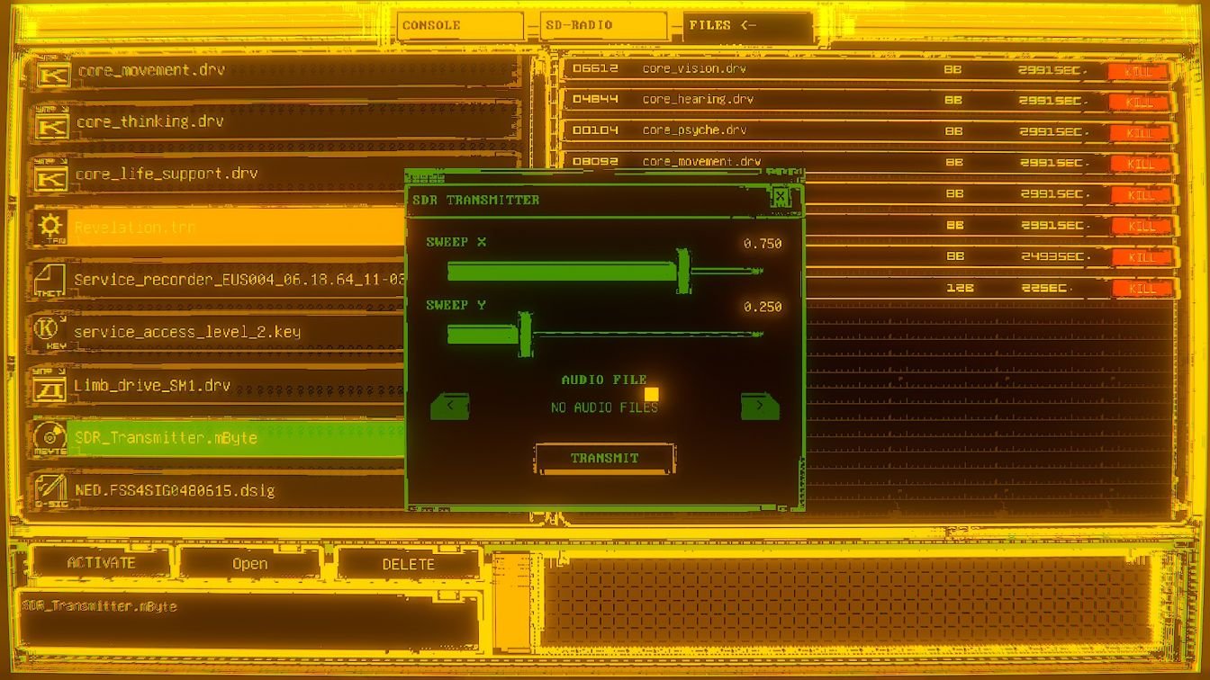 Radiosol interface showing proper setting of own transmitter to X equals 0.750 and Y equals 0.250 coordinates.