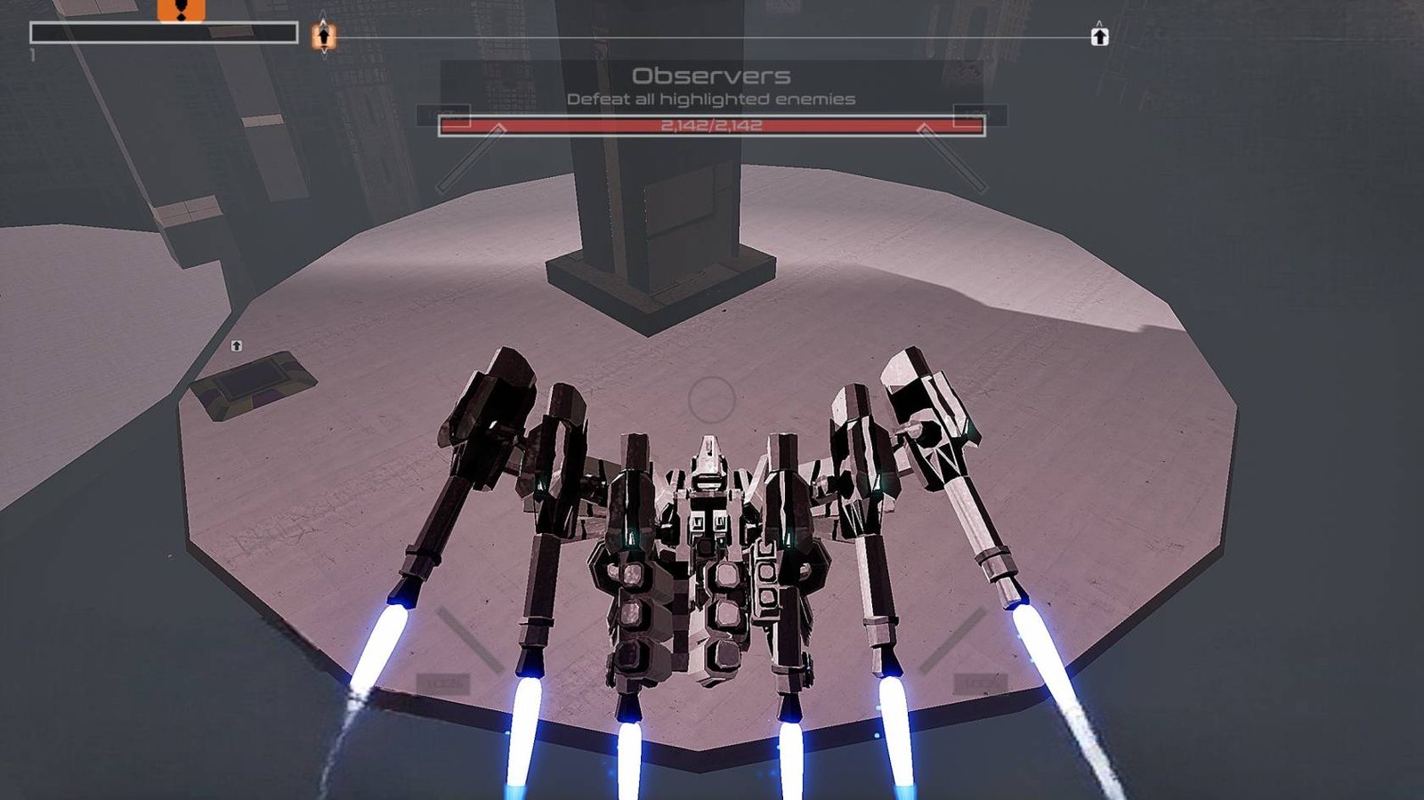 RIG Riot The Guts hidden weapon behind large pillar on small platform