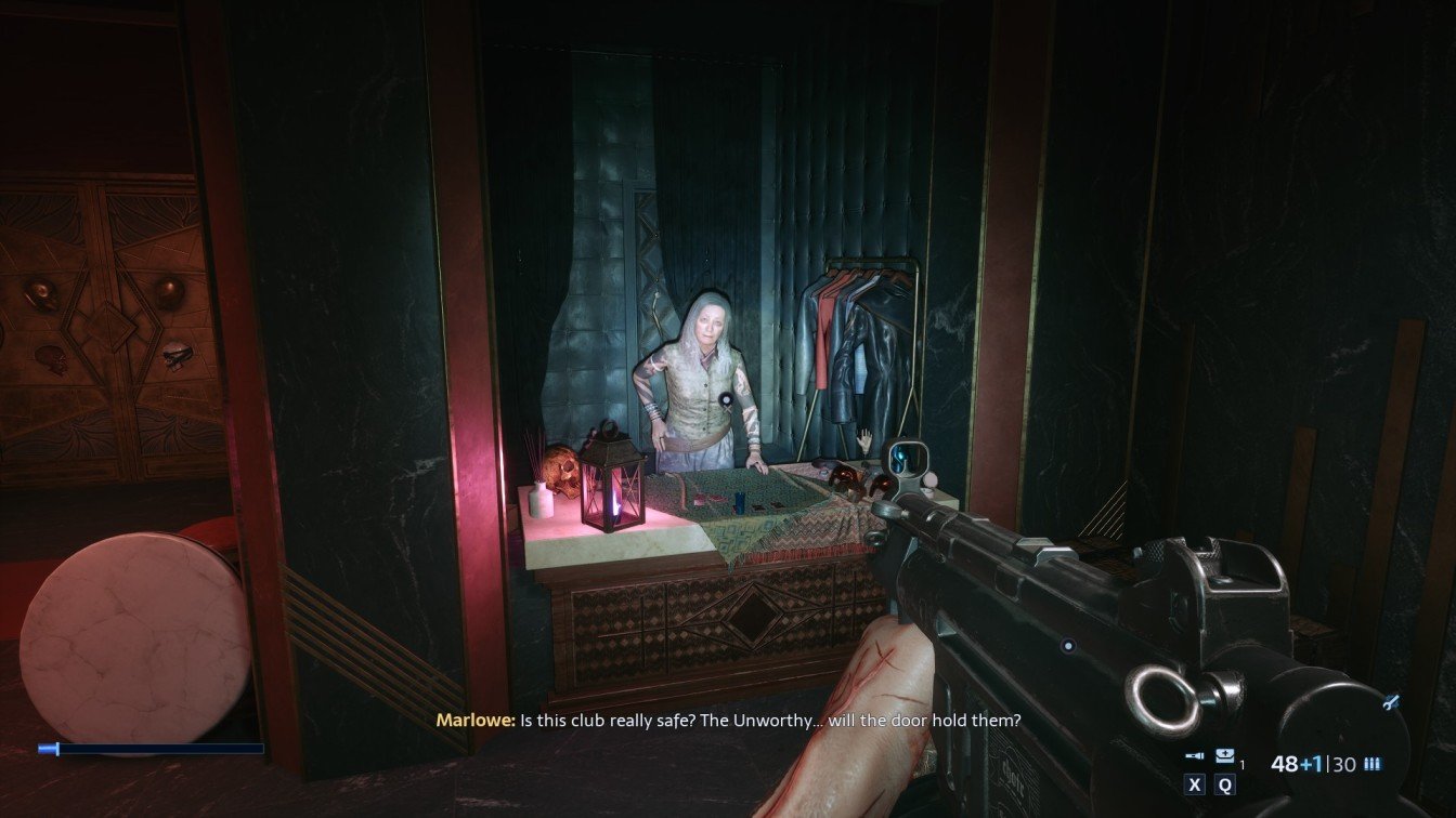 Clive Barkers Hellraiser merchant in front of sex rooms offering Save Token in Hellraiser Difficulty