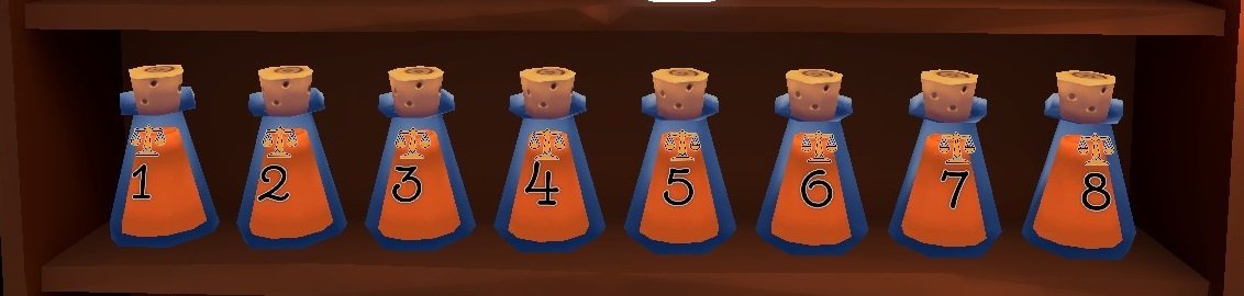 Shelve the Potions! scale puzzle demonstrating potion weight ordering.