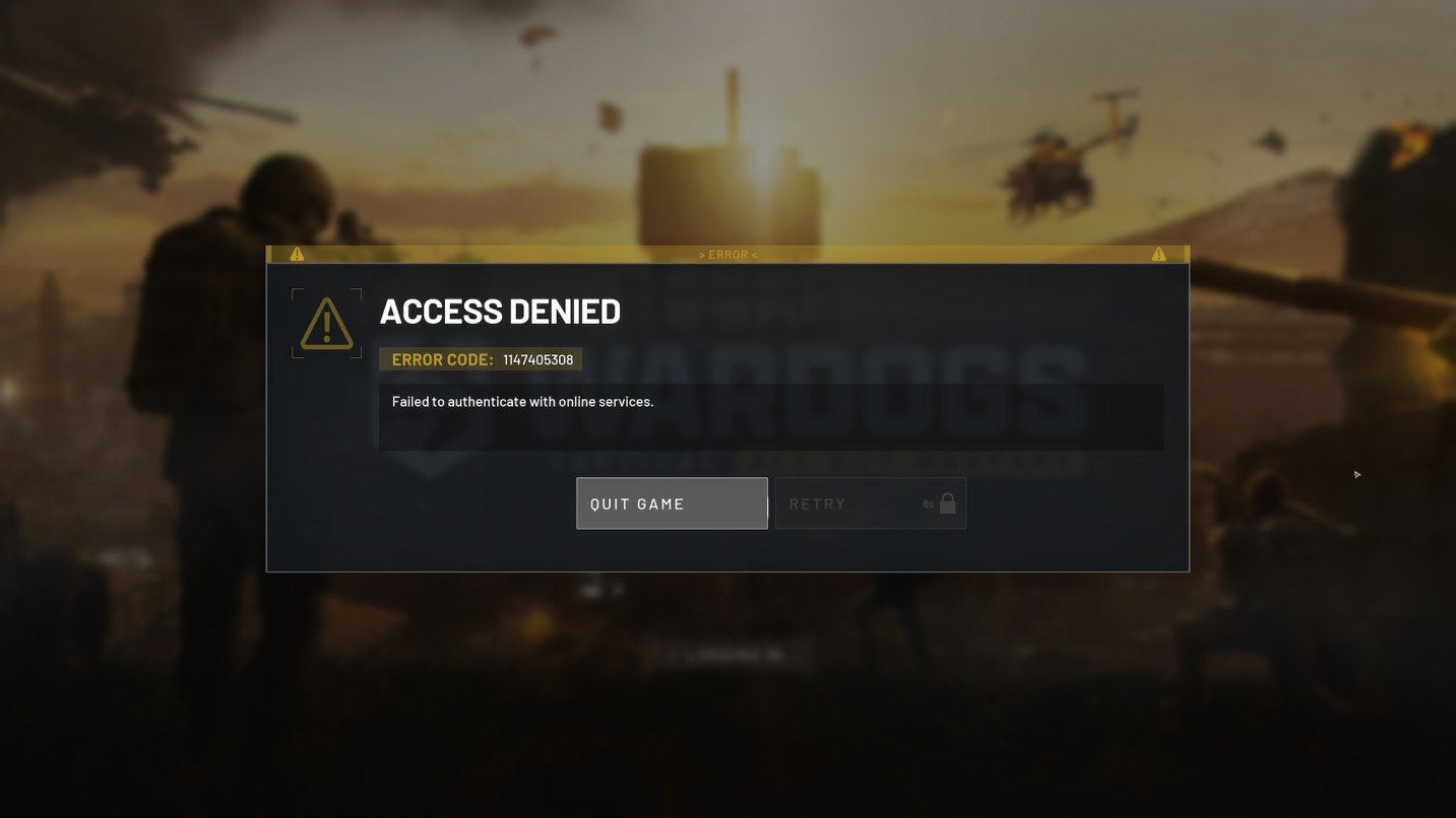 WARDOGS Error 1147405308 Guide